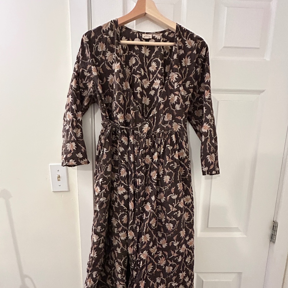 Maiwa handprint floral wrap dress